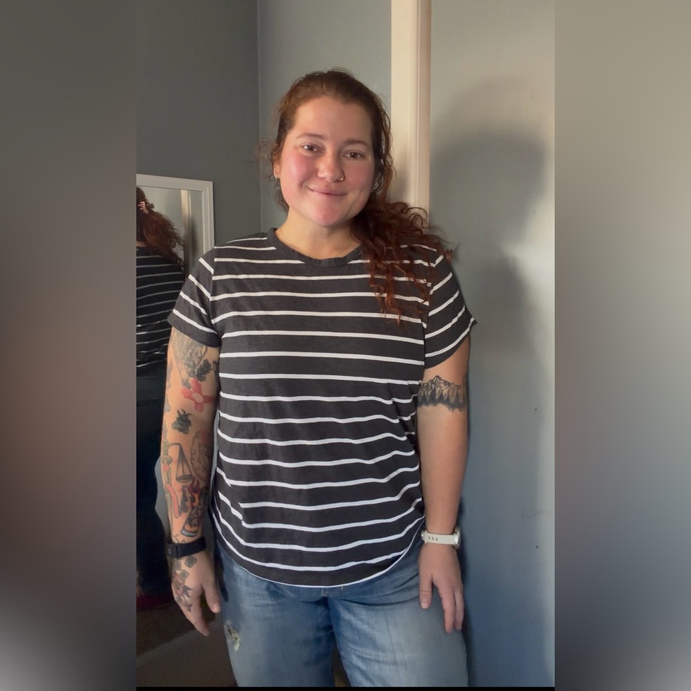 Grey and White Striped Tee